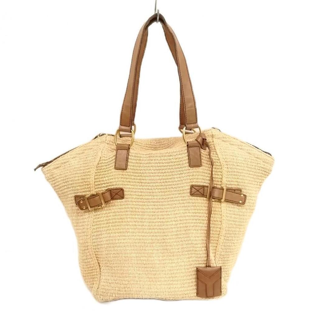 Saint Laurent Yves Rive Gauche Raffia Tote Bag Shoulder Beige